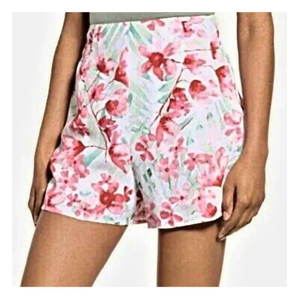 Shorts Dressy Side Pockets Side Zipper Elastic Waist Pink Floral Women's Size 1X
